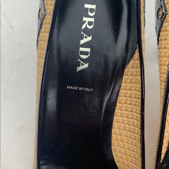 PRADA Straw black p leather high heel Sz 8 / 38.5 - Picture 7 of 16